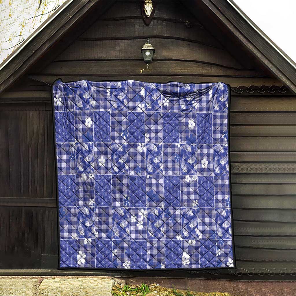 Blue Palaka Japanese Patterns Quilt Koi Fish Asanoha Sakura Patchwork Stylized LT14 - Polynesian Pride