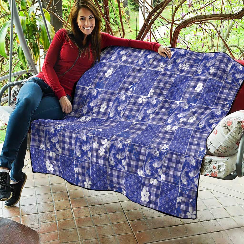 Blue Palaka Japanese Patterns Quilt Koi Fish Asanoha Sakura Patchwork Stylized LT14 - Polynesian Pride