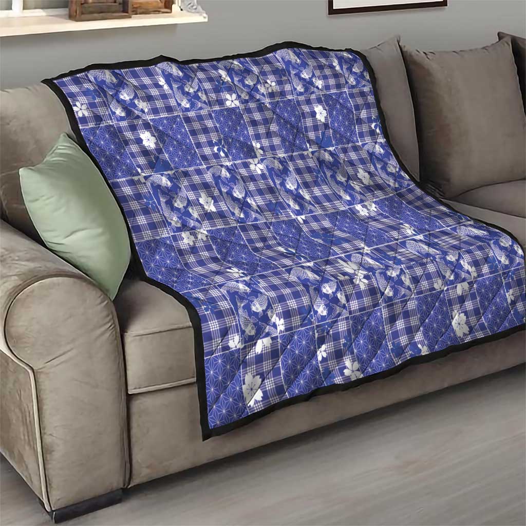 Blue Palaka Japanese Patterns Quilt Koi Fish Asanoha Sakura Patchwork Stylized LT14 - Polynesian Pride