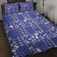 Blue Palaka Japanese Patterns Quilt Bed Set Koi Fish Asanoha Sakura Patchwork Stylized - Polynesian Pride