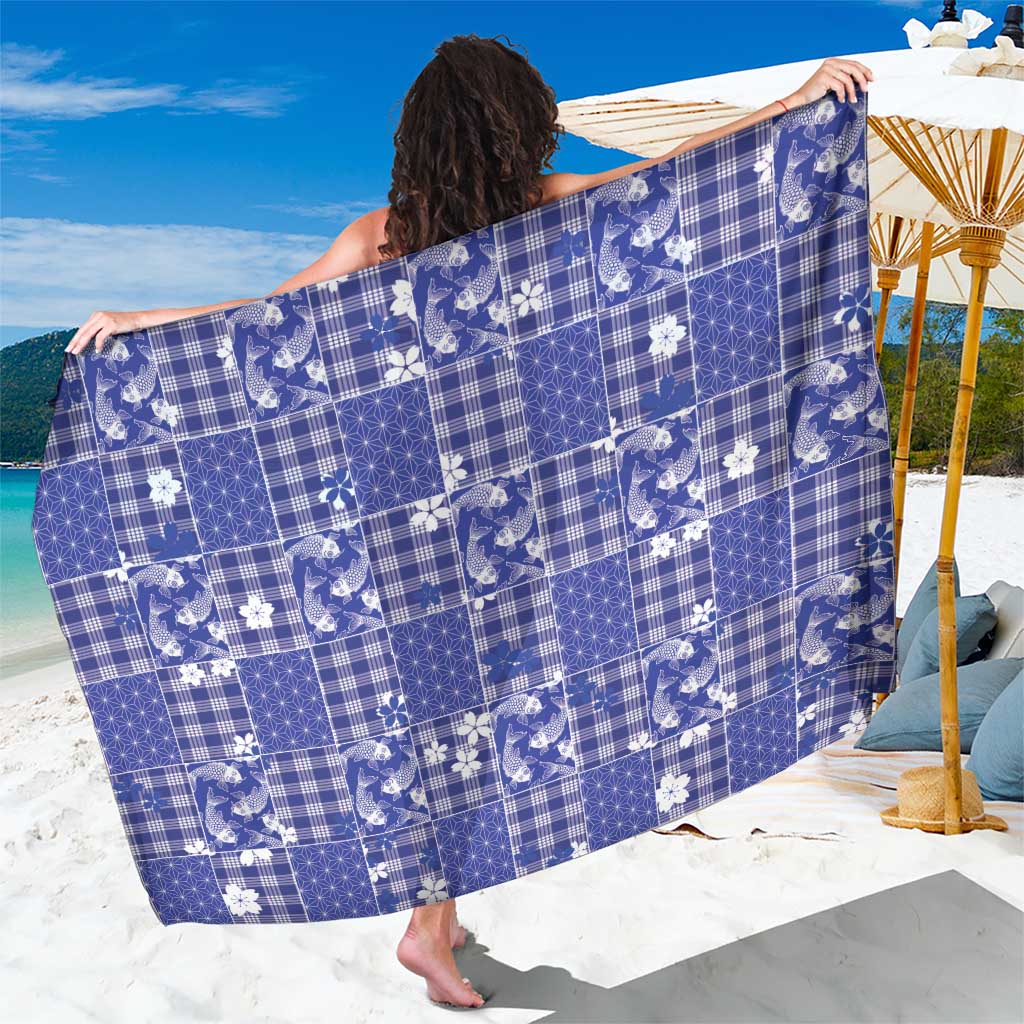 Blue Palaka Japanese Patterns Sarong Koi Fish Asanoha Sakura Patchwork Stylized LT14 One Size 44 x 66 inches Blue - Polynesian Pride