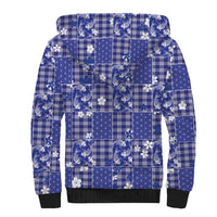 Blue Palaka Japanese Patterns Sherpa Hoodie Koi Fish Asanoha Sakura Patchwork Stylized - Polynesian Pride