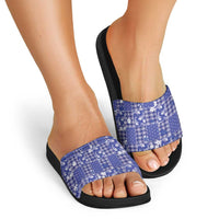 Blue Palaka Japanese Patterns Slide Sandals Koi Fish Asanoha Sakura Patchwork Stylized LT14 - Polynesian Pride