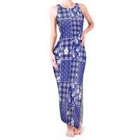 Blue Palaka Japanese Patterns Tank Maxi Dress Koi Fish Asanoha Sakura Patchwork Stylized LT14 Women Blue - Polynesian Pride