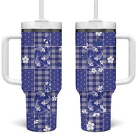Blue Palaka Japanese Patterns Tumbler With Handle Koi Fish Asanoha Sakura Patchwork Stylized LT14 One Size: 40 oz Blue - Polynesian Pride