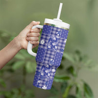 Blue Palaka Japanese Patterns Tumbler With Handle Koi Fish Asanoha Sakura Patchwork Stylized LT14 - Polynesian Pride