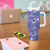 Blue Palaka Japanese Patterns Tumbler With Handle Koi Fish Asanoha Sakura Patchwork Stylized LT14 - Polynesian Pride