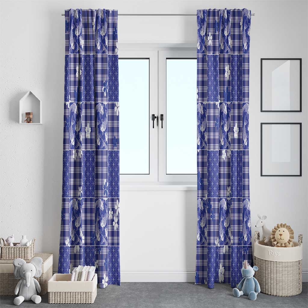 Blue Palaka Japanese Patterns Window Curtain Koi Fish Asanoha Sakura Patchwork Stylized LT14 - Polynesian Pride
