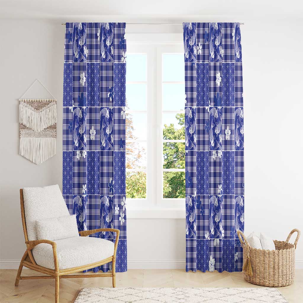 Blue Palaka Japanese Patterns Window Curtain Koi Fish Asanoha Sakura Patchwork Stylized LT14 - Polynesian Pride