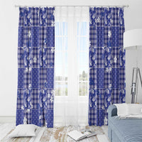 Blue Palaka Japanese Patterns Window Curtain Koi Fish Asanoha Sakura Patchwork Stylized LT14 - Polynesian Pride