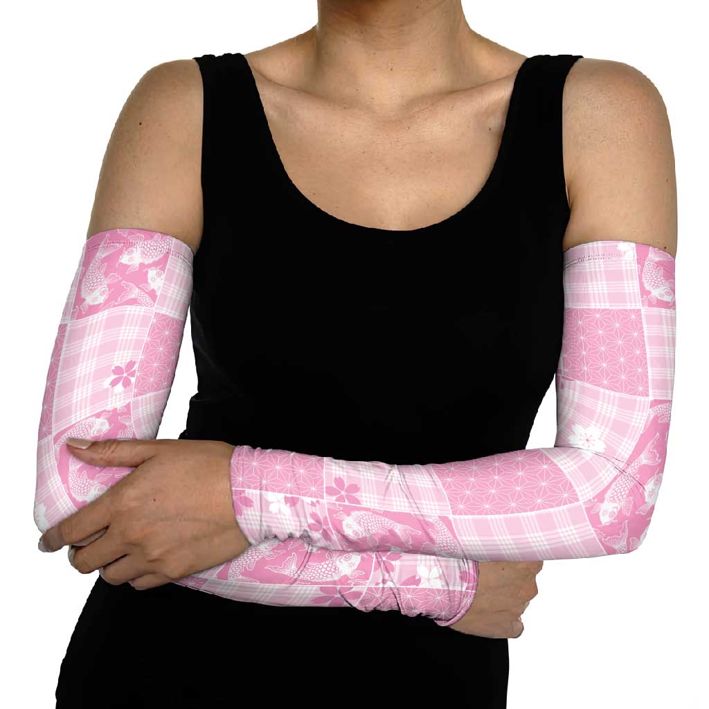 Pink Palaka Japanese Patterns Arm Sleeves Koi Fish Asanoha Sakura Patchwork Stylized LT14 - Polynesian Pride