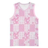Pink Palaka Japanese Patterns Basketball Jersey Koi Fish Asanoha Sakura Patchwork Stylized LT14 Unisex Pink - Polynesian Pride