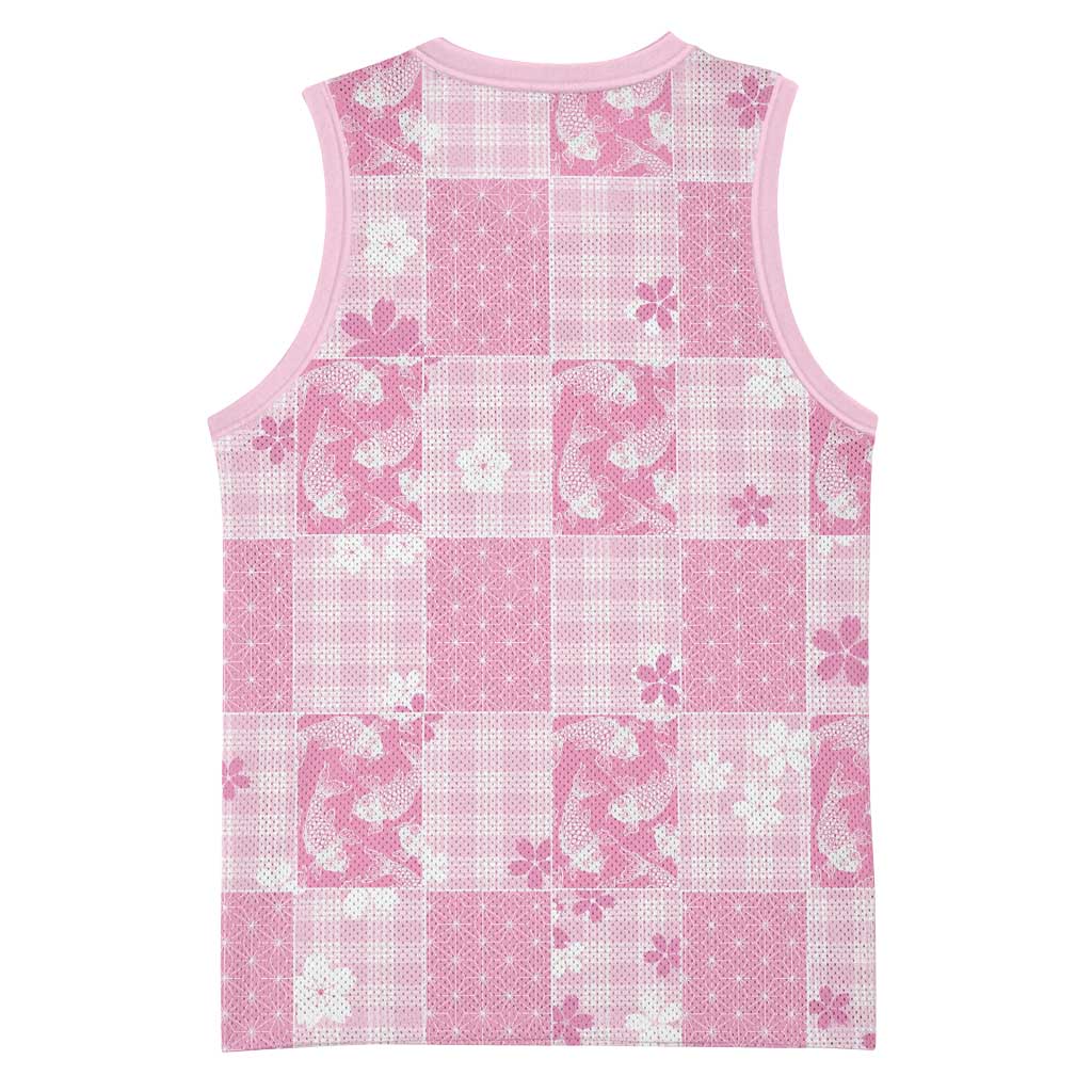 Pink Palaka Japanese Patterns Basketball Jersey Koi Fish Asanoha Sakura Patchwork Stylized LT14 - Polynesian Pride