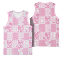 Pink Palaka Japanese Patterns Basketball Jersey Koi Fish Asanoha Sakura Patchwork Stylized LT14 - Polynesian Pride