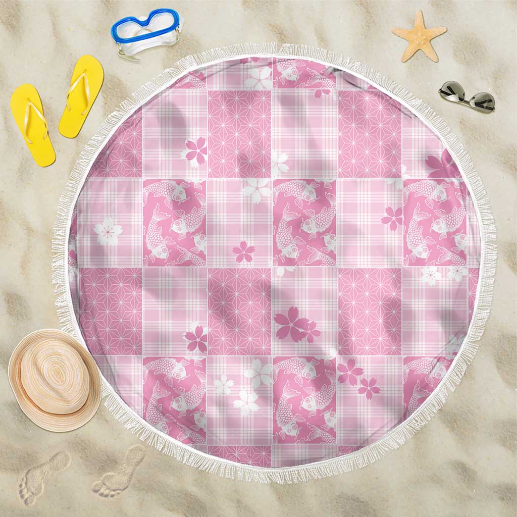 Pink Palaka Japanese Patterns Beach Blanket Koi Fish Asanoha Sakura Patchwork Stylized LT14 One Size 150cm Pink - Polynesian Pride