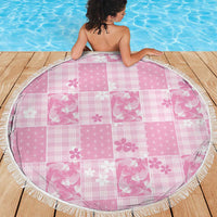 Pink Palaka Japanese Patterns Beach Blanket Koi Fish Asanoha Sakura Patchwork Stylized LT14 - Polynesian Pride
