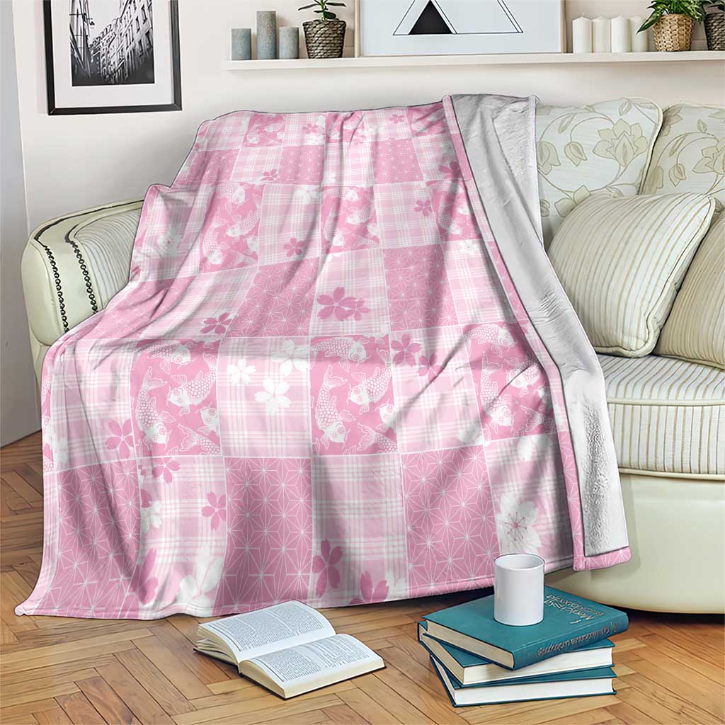 Pink Palaka Japanese Patterns Blanket Koi Fish Asanoha Sakura Patchwork Stylized LT14 Pink - Polynesian Pride