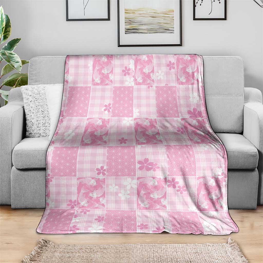 Pink Palaka Japanese Patterns Blanket Koi Fish Asanoha Sakura Patchwork Stylized LT14 - Polynesian Pride