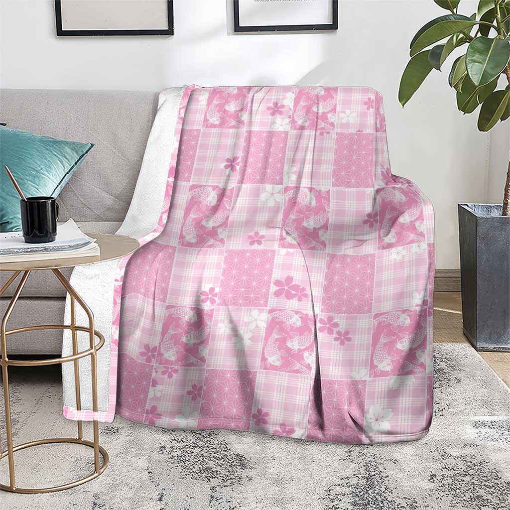 Pink Palaka Japanese Patterns Blanket Koi Fish Asanoha Sakura Patchwork Stylized LT14 - Polynesian Pride