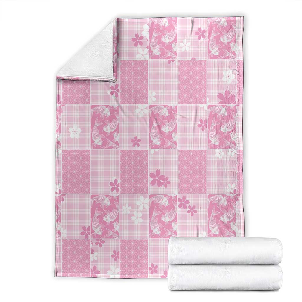 Pink Palaka Japanese Patterns Blanket Koi Fish Asanoha Sakura Patchwork Stylized LT14 - Polynesian Pride