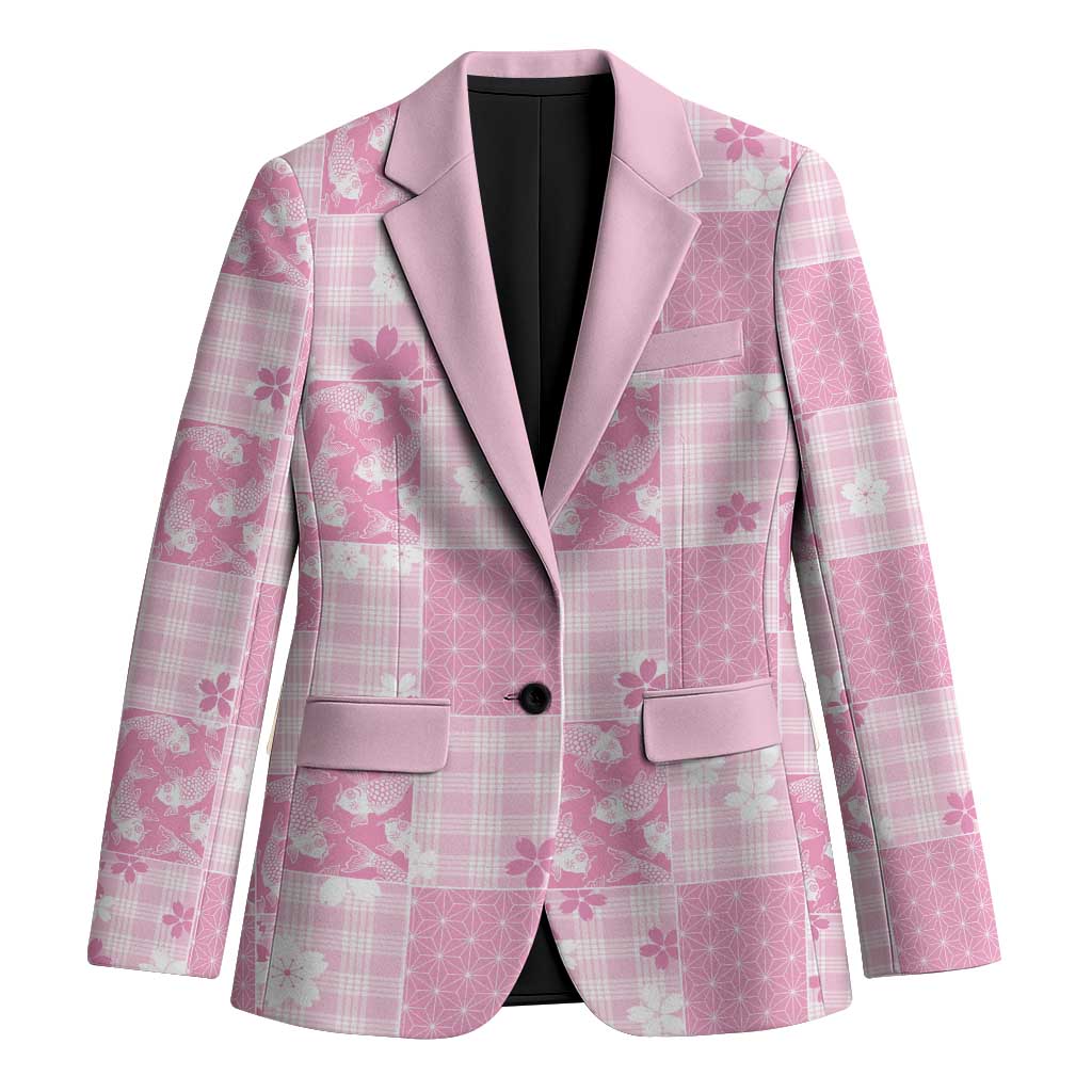 Pink Palaka Japanese Patterns Blazer Koi Fish Asanoha Sakura Patchwork Stylized LT14 Unisex Pink - Polynesian Pride