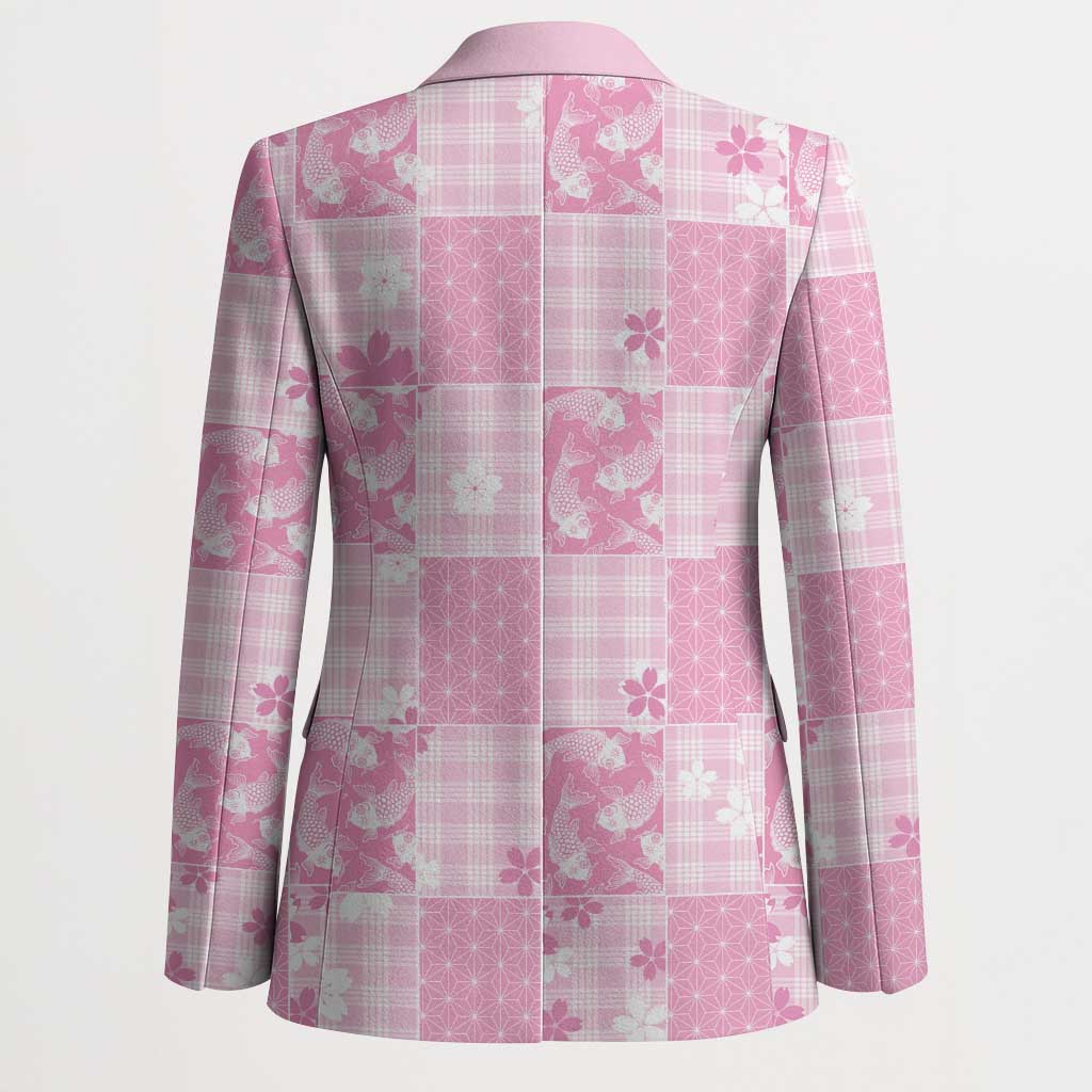 Pink Palaka Japanese Patterns Blazer Koi Fish Asanoha Sakura Patchwork Stylized LT14 - Polynesian Pride
