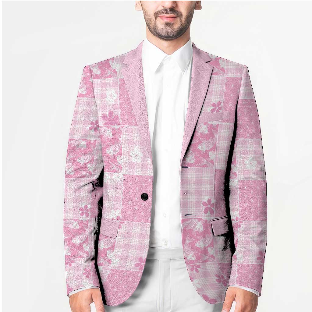 Pink Palaka Japanese Patterns Blazer Koi Fish Asanoha Sakura Patchwork Stylized LT14 - Polynesian Pride