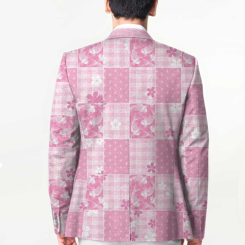 Pink Palaka Japanese Patterns Blazer Koi Fish Asanoha Sakura Patchwork Stylized LT14 - Polynesian Pride