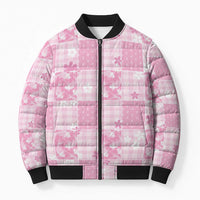 Pink Palaka Japanese Patterns Bomber Puffer Jacket Koi Fish Asanoha Sakura Patchwork Stylized LT14 Unisex Pink - Polynesian Pride