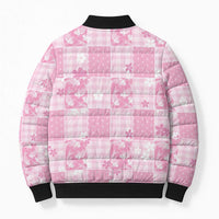 Pink Palaka Japanese Patterns Bomber Puffer Jacket Koi Fish Asanoha Sakura Patchwork Stylized LT14 - Polynesian Pride