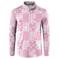 Pink Palaka Japanese Patterns Button Sweatshirt Koi Fish Asanoha Sakura Patchwork Stylized LT14 Pink - Polynesian Pride