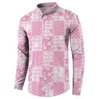Pink Palaka Japanese Patterns Button Sweatshirt Koi Fish Asanoha Sakura Patchwork Stylized LT14 - Polynesian Pride