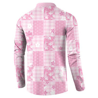 Pink Palaka Japanese Patterns Button Sweatshirt Koi Fish Asanoha Sakura Patchwork Stylized LT14 - Polynesian Pride