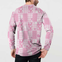 Pink Palaka Japanese Patterns Button Sweatshirt Koi Fish Asanoha Sakura Patchwork Stylized LT14 - Polynesian Pride