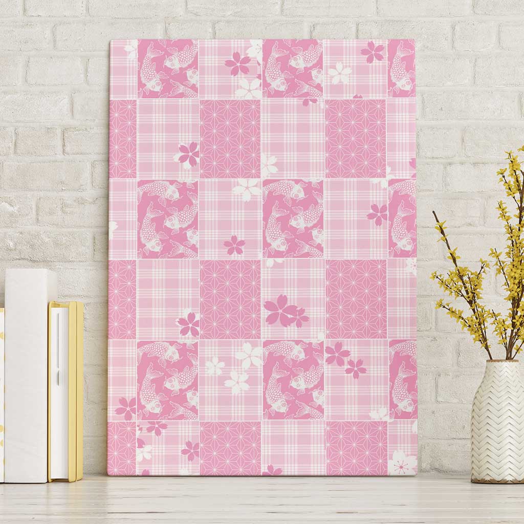 Pink Palaka Japanese Patterns Canvas Wall Art Koi Fish Asanoha Sakura Patchwork Stylized LT14 Without Frame Pink - Polynesian Pride