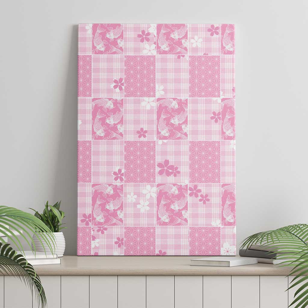 Pink Palaka Japanese Patterns Canvas Wall Art Koi Fish Asanoha Sakura Patchwork Stylized LT14 - Polynesian Pride