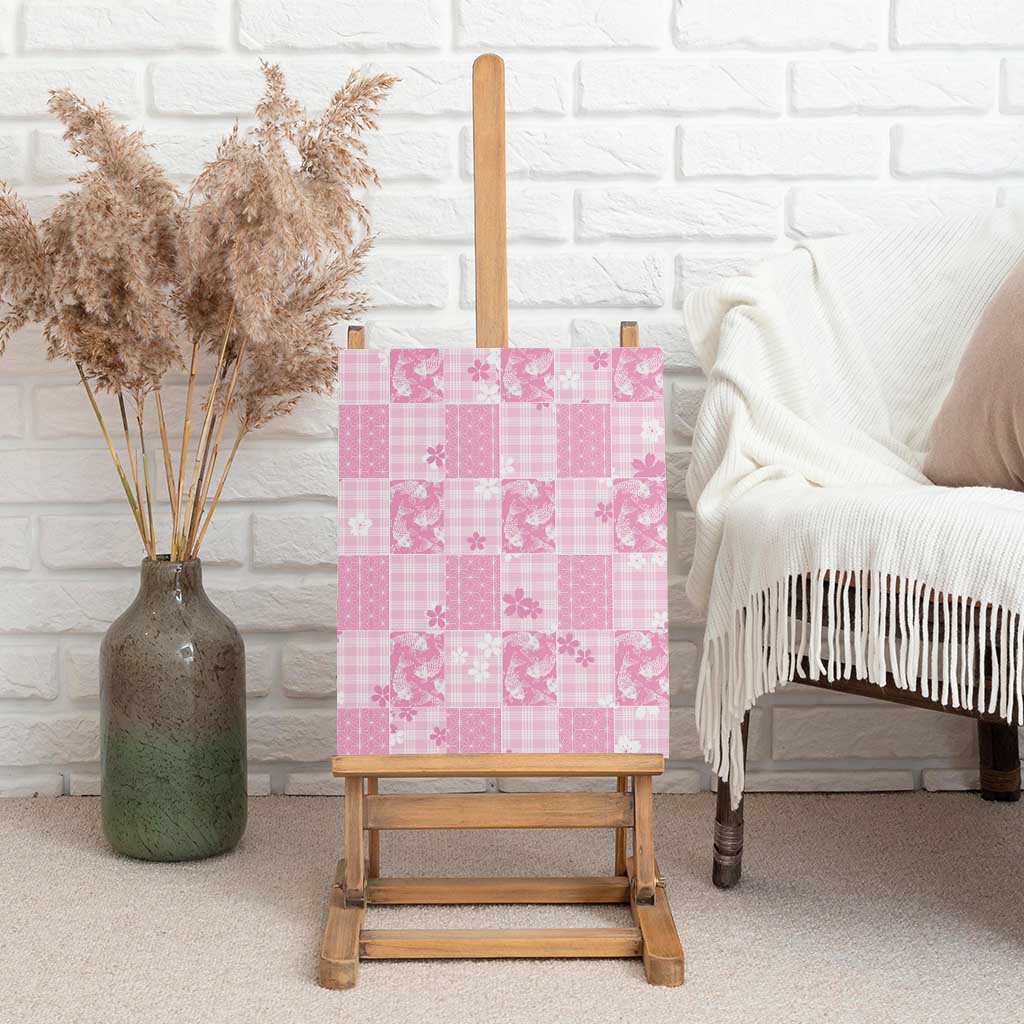 Pink Palaka Japanese Patterns Canvas Wall Art Koi Fish Asanoha Sakura Patchwork Stylized LT14 - Polynesian Pride
