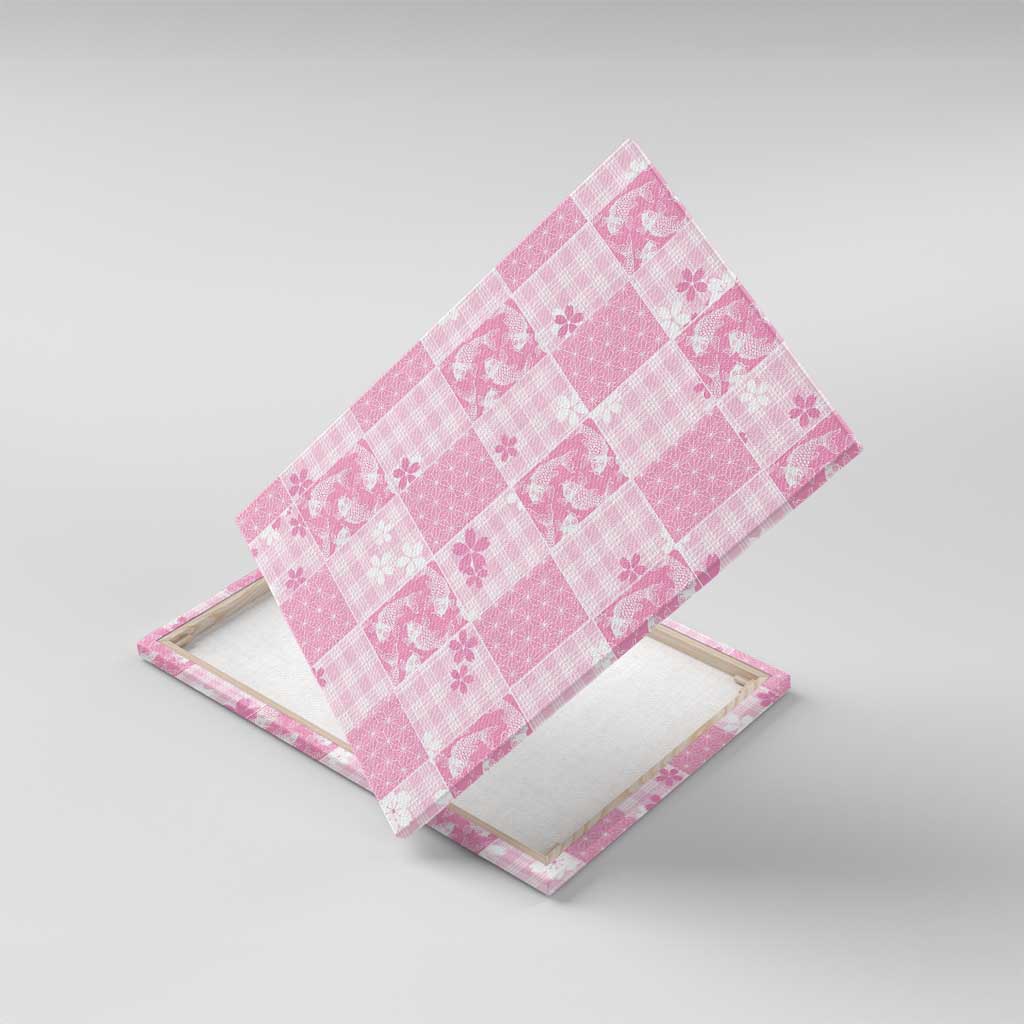 Pink Palaka Japanese Patterns Canvas Wall Art Koi Fish Asanoha Sakura Patchwork Stylized LT14 With Frame Pink - Polynesian Pride