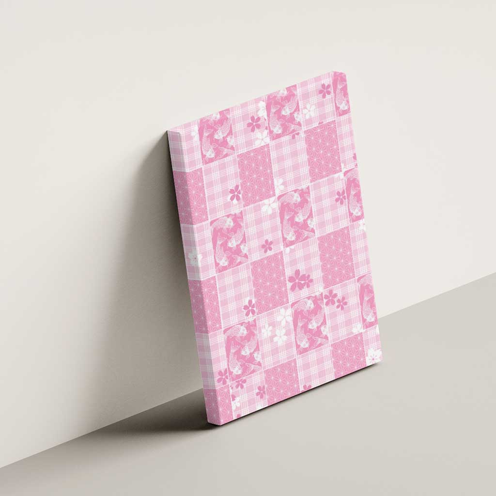 Pink Palaka Japanese Patterns Canvas Wall Art Koi Fish Asanoha Sakura Patchwork Stylized LT14 - Polynesian Pride