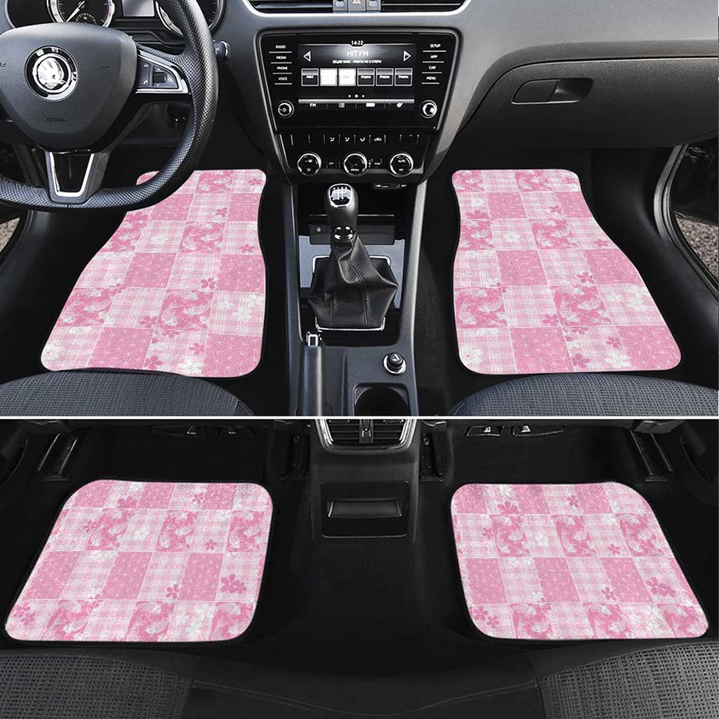 Pink Palaka Japanese Patterns Car Mats Koi Fish Asanoha Sakura Patchwork Stylized LT14 Set 4pcs Pink - Polynesian Pride