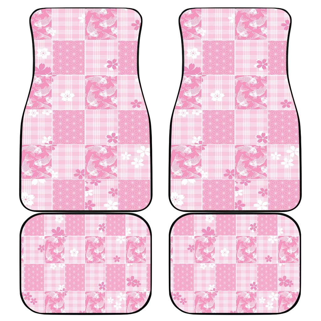 Pink Palaka Japanese Patterns Car Mats Koi Fish Asanoha Sakura Patchwork Stylized LT14 - Polynesian Pride