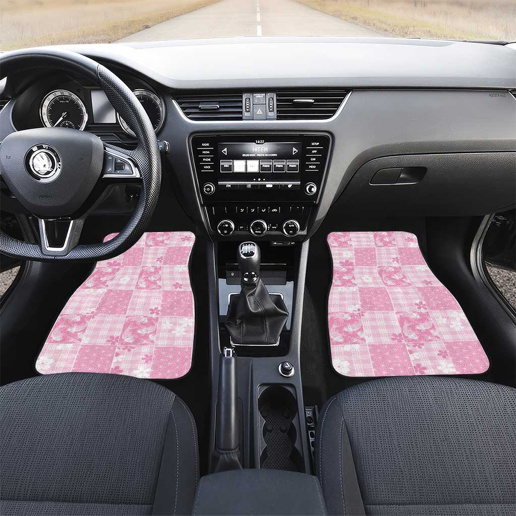 Pink Palaka Japanese Patterns Car Mats Koi Fish Asanoha Sakura Patchwork Stylized LT14 Set 2pcs - Front Pink - Polynesian Pride