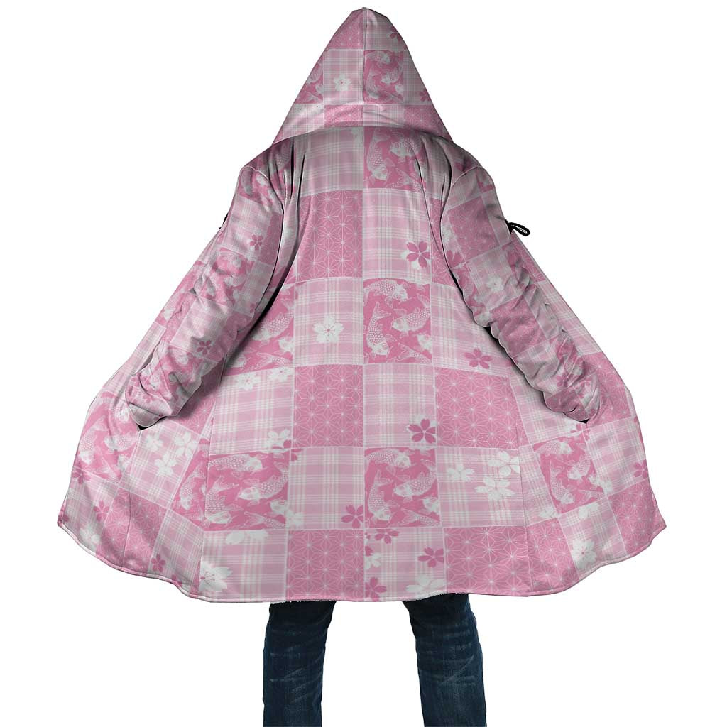 Pink Palaka Japanese Patterns Cloak Koi Fish Asanoha Sakura Patchwork Stylized - Polynesian Pride