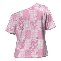 Pink Palaka Japanese Patterns Cross Shoulder Shirt Koi Fish Asanoha Sakura Patchwork Stylized LT14 - Polynesian Pride
