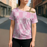Pink Palaka Japanese Patterns Cross Shoulder Shirt Koi Fish Asanoha Sakura Patchwork Stylized LT14 - Polynesian Pride