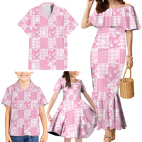 Pink Palaka Japanese Patterns Family Matching Mermaid Dress and Hawaiian Shirt Koi Fish Asanoha Sakura Patchwork Stylized LT14 - Polynesian Pride
