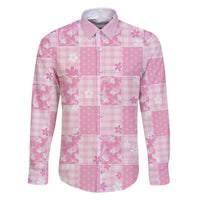 Pink Palaka Japanese Patterns Family Matching Mermaid Dress and Hawaiian Shirt Koi Fish Asanoha Sakura Patchwork Stylized LT14 Dad's Shirt - Long Sleeve Pink - Polynesian Pride