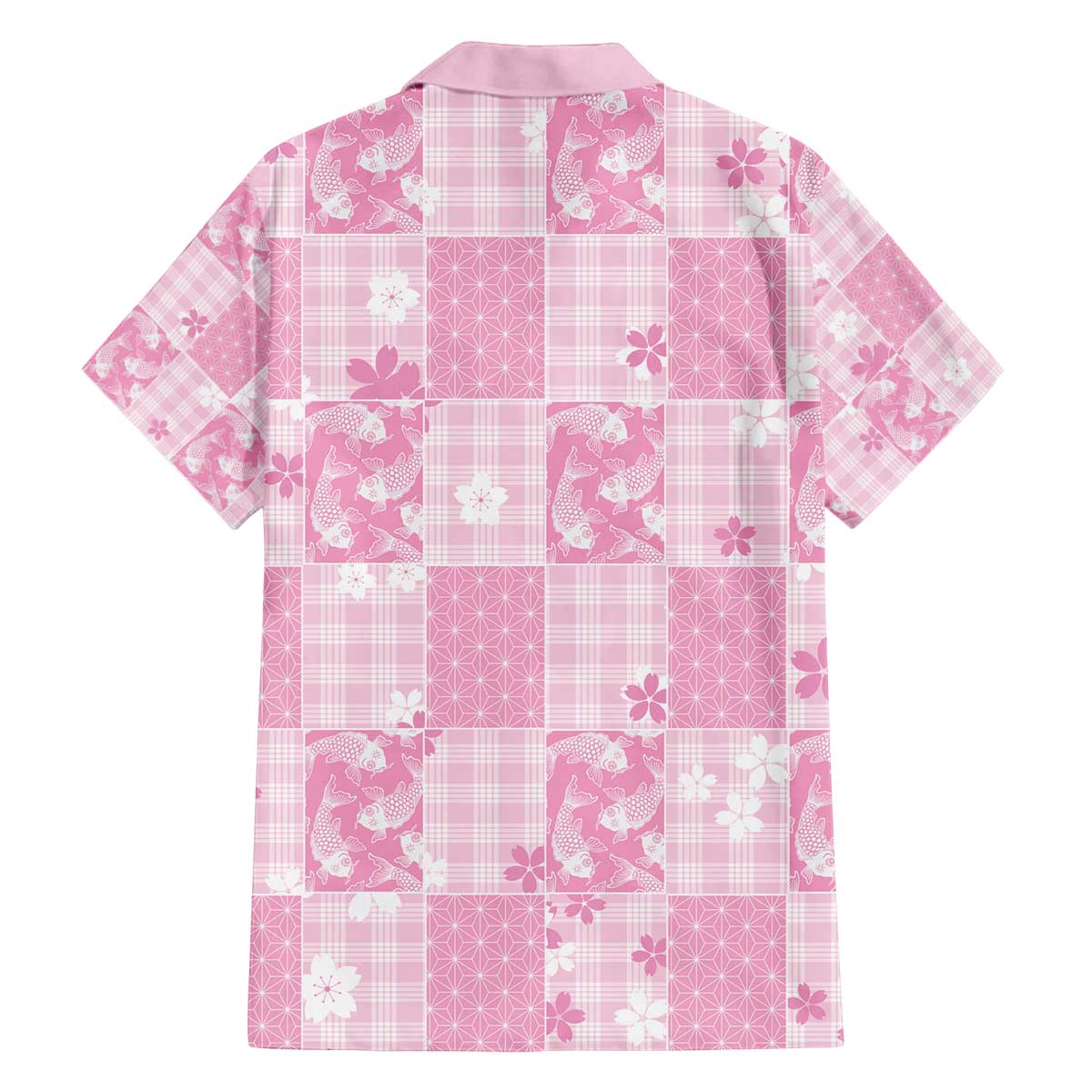 Pink Palaka Japanese Patterns Family Matching Off The Shoulder Long Sleeve Dress and Hawaiian Shirt Koi Fish Asanoha Sakura Patchwork Stylized LT14 - Polynesian Pride