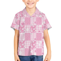 Pink Palaka Japanese Patterns Family Matching Off The Shoulder Long Sleeve Dress and Hawaiian Shirt Koi Fish Asanoha Sakura Patchwork Stylized LT14 Son's Shirt Pink - Polynesian Pride