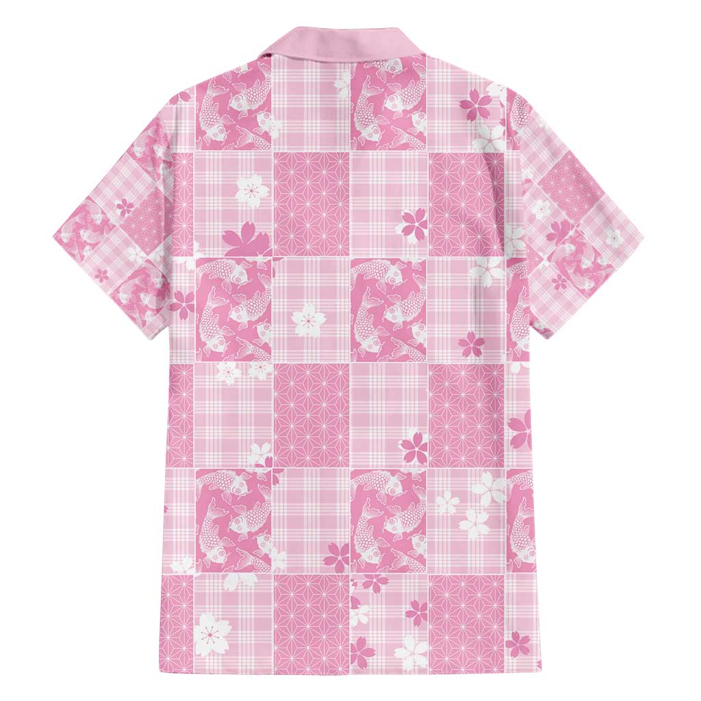 Pink Palaka Japanese Patterns Family Matching Puletasi and Hawaiian Shirt Koi Fish Asanoha Sakura Patchwork Stylized - Polynesian Pride